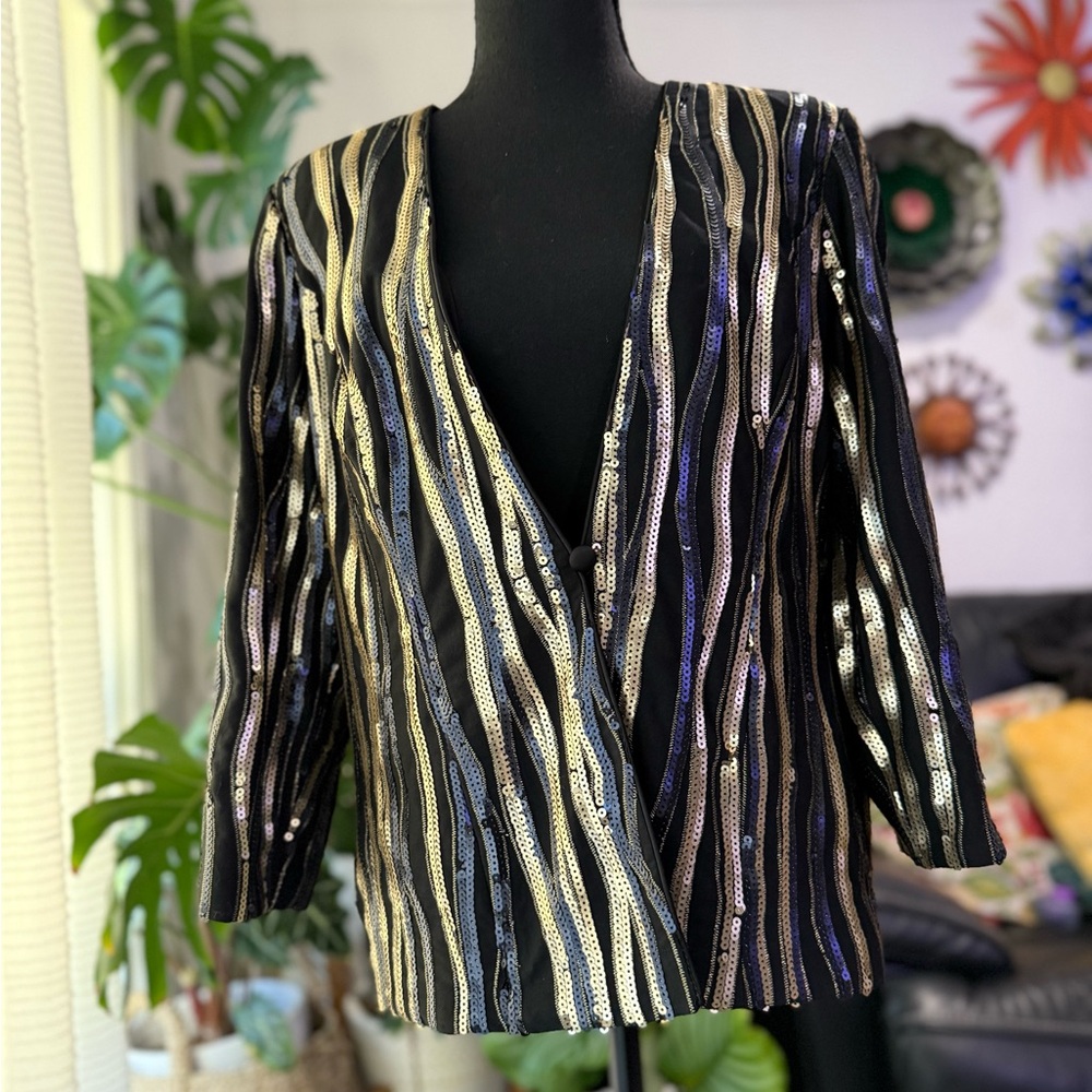 Alex evenings Sequence jacket Sz M Black and Gold